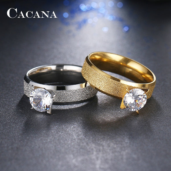 CACANA anneaux en acier inoxydable pour femmes Sequin avec CZ personnalisé bijoux de mode en gros NO. R12