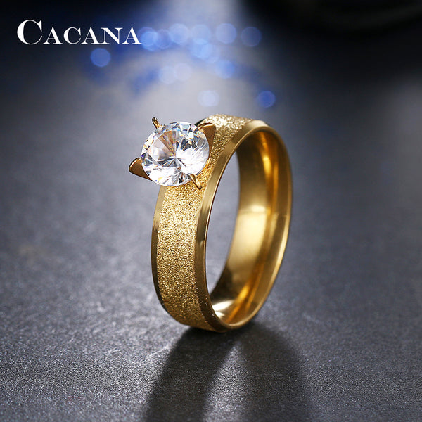 CACANA anneaux en acier inoxydable pour femmes Sequin avec CZ personnalisé bijoux de mode en gros NO. R12